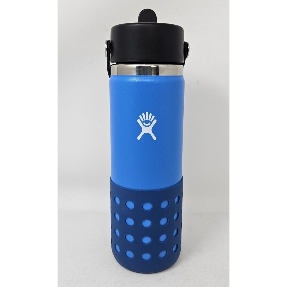 Hydro Flask 20 oz Kids Bottle w/Straw Lid & Boot Lake Blue/Navy Blue, New/BLEM